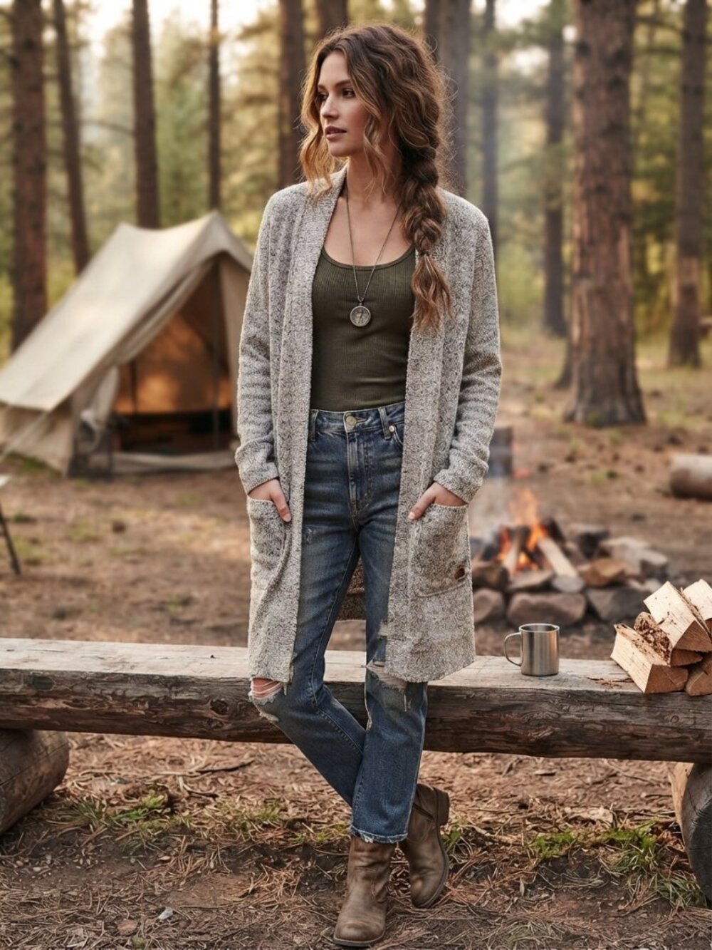 Roots Grey Open Front Heathered Knit Cardigan For Women, Size Small cabincore